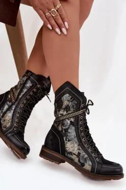 Botki Ocieplane|Botki Maciejka></noscript>Maciejka Botki Damskie Z Naturalnej Skóry 07097-01 Czarno-Złote