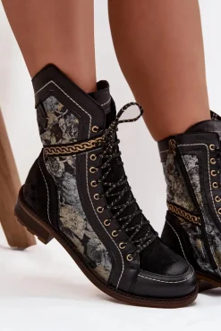 Botki Ocieplane|Botki Maciejka></noscript>Maciejka Botki Damskie Z Naturalnej Skóry 07097-01 Czarno-Złote