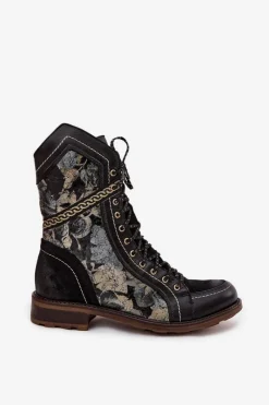 Botki Ocieplane|Botki Maciejka></noscript>Maciejka Botki Damskie Z Naturalnej Skóry 07097-01 Czarno-Złote