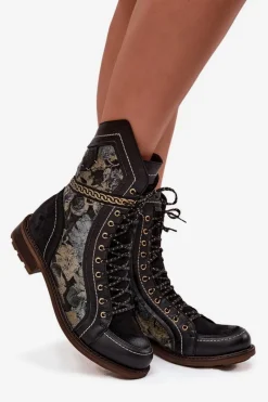 Botki Ocieplane|Botki Maciejka></noscript>Maciejka Botki Damskie Z Naturalnej Skóry 07097-01 Czarno-Złote