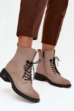 Botki Ocieplane|Botki Sznurowane>Buty damskie Vinceza Botki Damskie Z Naturalnej Skóry Na Niskim Obcasie Ocieplane Vinceza 39955 Beżowe Beżowy