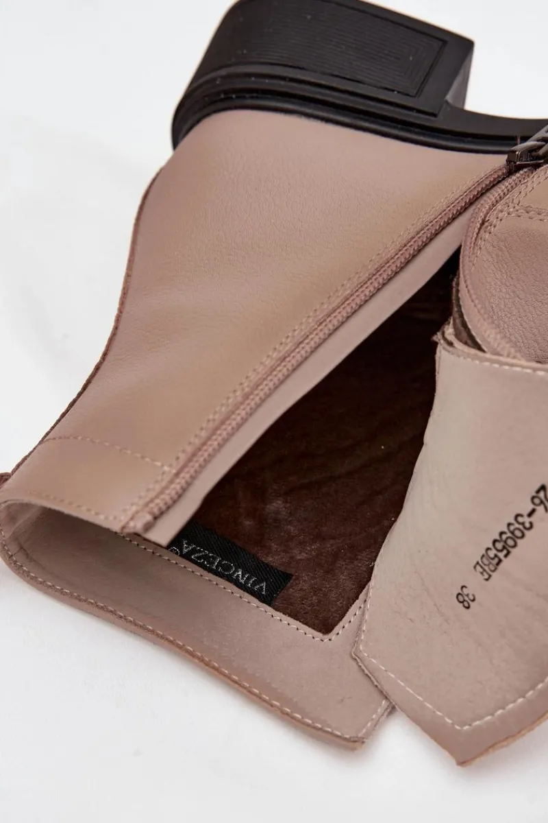 Botki Ocieplane|Botki Sznurowane>Buty damskie Vinceza Botki Damskie Z Naturalnej Skóry Na Niskim Obcasie Ocieplane Vinceza 39955 Beżowe Beżowy