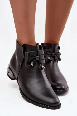 Online Zazoo Botki Damskie Z Naturalnej Skóry Na Niskim Obcasie 1396 Czarne