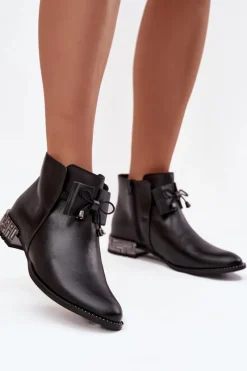 Online Zazoo Botki Damskie Z Naturalnej Skóry Na Niskim Obcasie 1396 Czarne