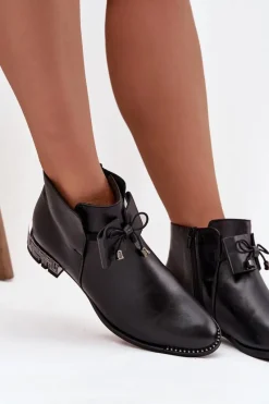 Online Zazoo Botki Damskie Z Naturalnej Skóry Na Niskim Obcasie 1396 Czarne