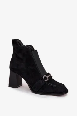 Clearance Artiker Botki Damskie Z Naturalnego Zamszu Na Słupku 57C0124 Czarne Czarny