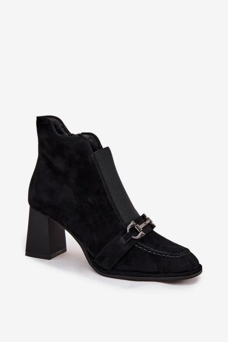 Clearance Artiker Botki Damskie Z Naturalnego Zamszu Na Słupku 57C0124 Czarne Czarny