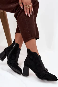 Clearance Artiker Botki Damskie Z Naturalnego Zamszu Na Słupku 57C0124 Czarne Czarny