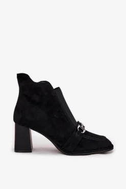 Clearance Artiker Botki Damskie Z Naturalnego Zamszu Na Słupku 57C0124 Czarne Czarny