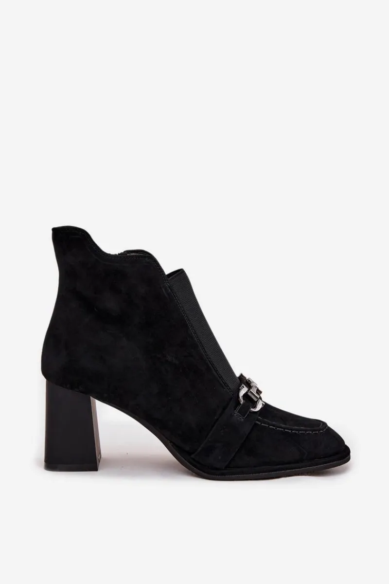 Clearance Artiker Botki Damskie Z Naturalnego Zamszu Na Słupku 57C0124 Czarne Czarny