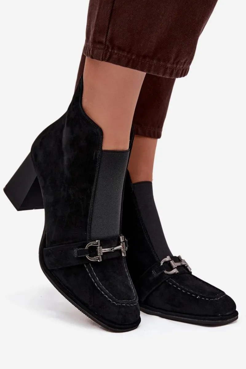 Clearance Artiker Botki Damskie Z Naturalnego Zamszu Na Słupku 57C0124 Czarne Czarny