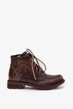 Maciejka Botki Damskie Z Naturalnej Skóry Na Płaskim Obcasie 07063-02 Brązowe