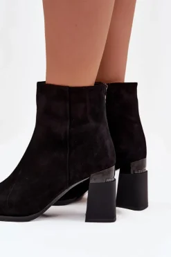 Botki Ocieplane|Botki Skórzane></noscript>D&A Botki Damskie Z Naturalnego Zamszu Na Słupku Ocieplane CR52-718 Czarne Czarny