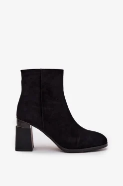 Botki Ocieplane|Botki Skórzane></noscript>D&A Botki Damskie Z Naturalnego Zamszu Na Słupku Ocieplane CR52-718 Czarne Czarny