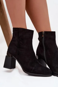 Botki Ocieplane|Botki Skórzane></noscript>D&A Botki Damskie Z Naturalnego Zamszu Na Słupku Ocieplane CR52-718 Czarne Czarny