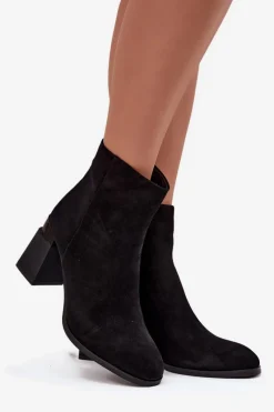 Botki Ocieplane|Botki Skórzane></noscript>D&A Botki Damskie Z Naturalnego Zamszu Na Słupku Ocieplane CR52-718 Czarne Czarny