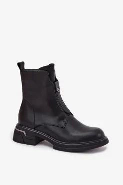 Botki Ocieplane|Botki Na Obcasie></noscript>Boto Botki Damskie Z Naturalnej Skóry Na Niskim Obcasie Czarne Karisse