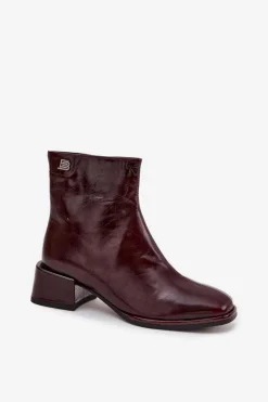 Botki Ocieplane|Botki Skórzane></noscript>Damskie buty S.Barski Botki Damskie Z Naturalnej Skóry Na Klocku Ocieplane D&A CR52-715 Bordowe