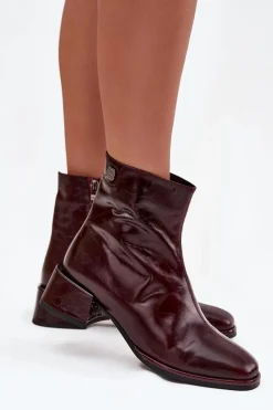 Botki Ocieplane|Botki Skórzane></noscript>Damskie buty S.Barski Botki Damskie Z Naturalnej Skóry Na Klocku Ocieplane D&A CR52-715 Bordowe
