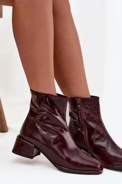 Botki Ocieplane|Botki Skórzane></noscript>Damskie buty S.Barski Botki Damskie Z Naturalnej Skóry Na Klocku Ocieplane D&A CR52-715 Bordowe