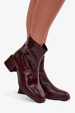 Botki Ocieplane|Botki Skórzane></noscript>Damskie buty S.Barski Botki Damskie Z Naturalnej Skóry Na Klocku Ocieplane D&A CR52-715 Bordowe