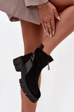 Outlet D&A Botki Damskie Z Naturalnego Zamszu Ocieplane JC52-874 Czarne