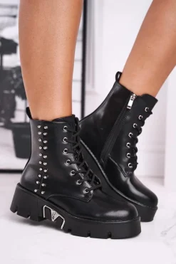 Sale Boto Botki Damskie Z Nitami Na Platformie Grunge Czarne Hard Rock