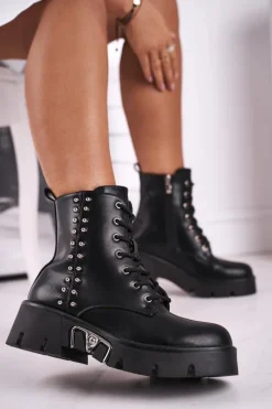 Sale Boto Botki Damskie Z Nitami Na Platformie Grunge Czarne Hard Rock
