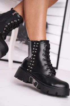 Sale Boto Botki Damskie Z Nitami Na Platformie Grunge Czarne Hard Rock