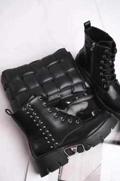 Sale Boto Botki Damskie Z Nitami Na Platformie Grunge Czarne Hard Rock