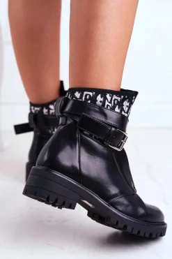 Czarne Botki|Botki Zimowe Damskie>Boto Botki Damskie z paskiem Czarne Joyce