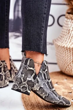 Clearance Boto Botki Damskie Z Wycięciami Skórzane Wężowe Visconi 2625804