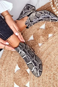 Clearance Boto Botki Damskie Z Wycięciami Skórzane Wężowe Visconi 2625804