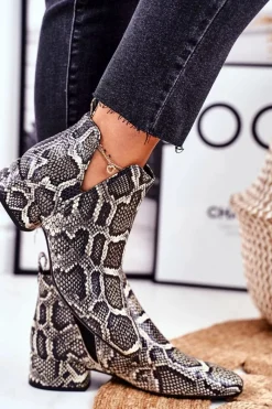 Clearance Boto Botki Damskie Z Wycięciami Skórzane Wężowe Visconi 2625804