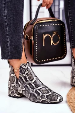 Clearance Boto Botki Damskie Z Wycięciami Skórzane Wężowe Visconi 2625804