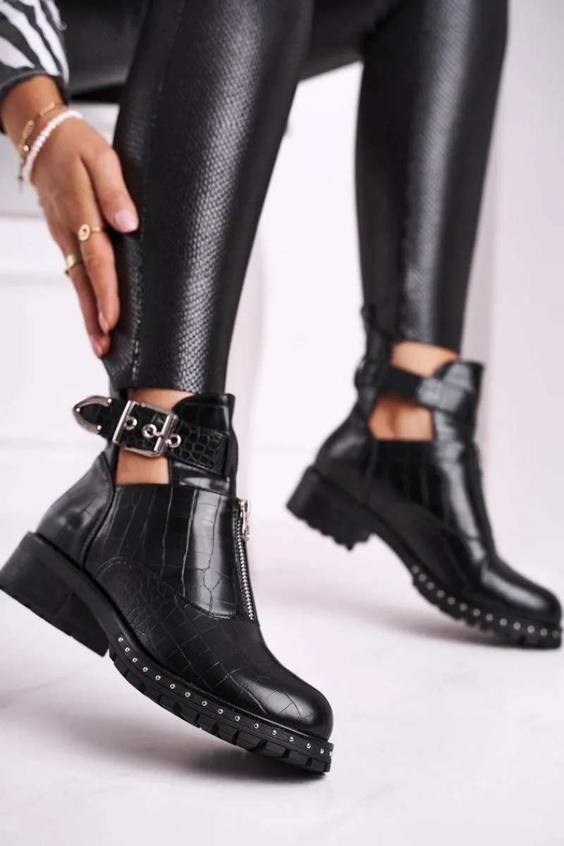 Sale Boto Botki Damskie Z Wycięciami Czarne Joan