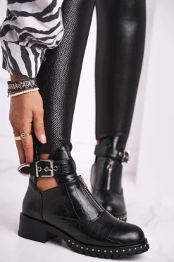 Sale Boto Botki Damskie Z Wycięciami Czarne Joan