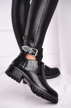 Sale Boto Botki Damskie Z Wycięciami Czarne Joan