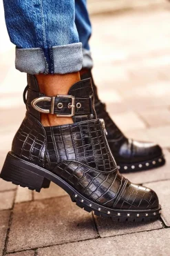 Botki Damskie Z Wycięciami Czarne Hampton Damskie Botki Wiosenne|Czarne Botki