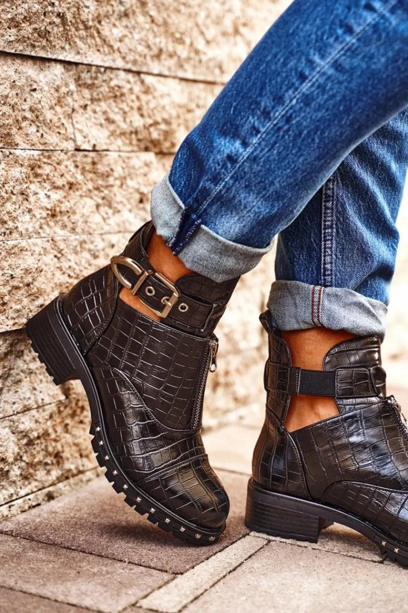 Botki Damskie Z Wycięciami Czarne Hampton Damskie Botki Wiosenne|Czarne Botki