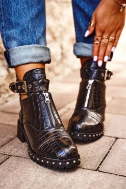 Botki Damskie Z Wycięciami Czarne Hampton Damskie Botki Wiosenne|Czarne Botki