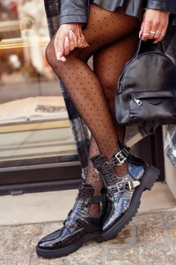 Clearance Botki Damskie Z Wycięciami Lakierowane Czarne Dorothy Damskie Czarne Botki|Botki Płaskie