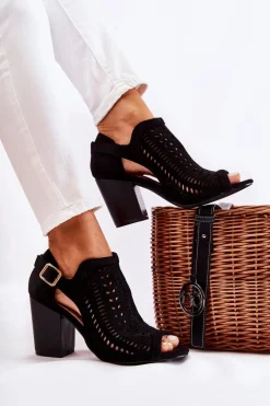 Hot Botki Damskie z Wycięciem Wiosenne Czarne Beyond Us Damskie Botki Wiosenne|Botki Na Słupku