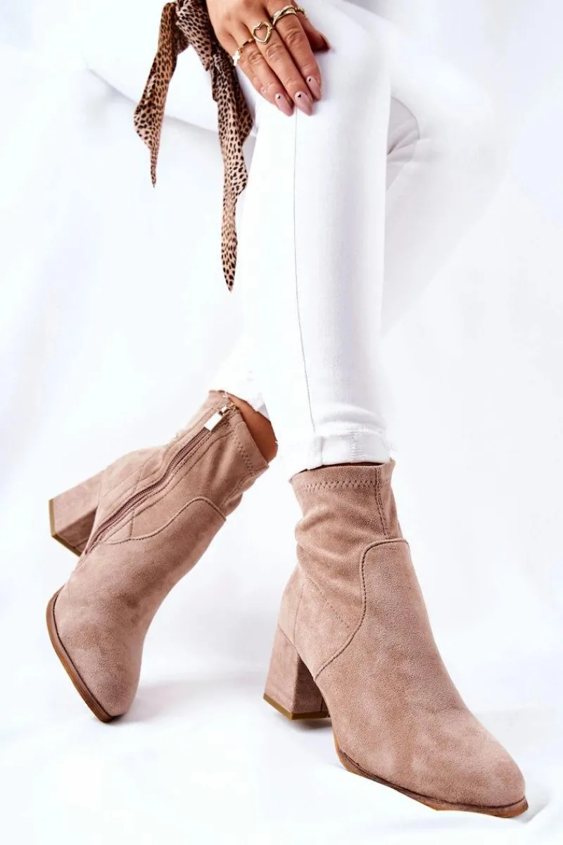 Sale Botki Damskie Zamszowe Beżowe Merducio Damskie Botki Na Słupku|Czarne Botki