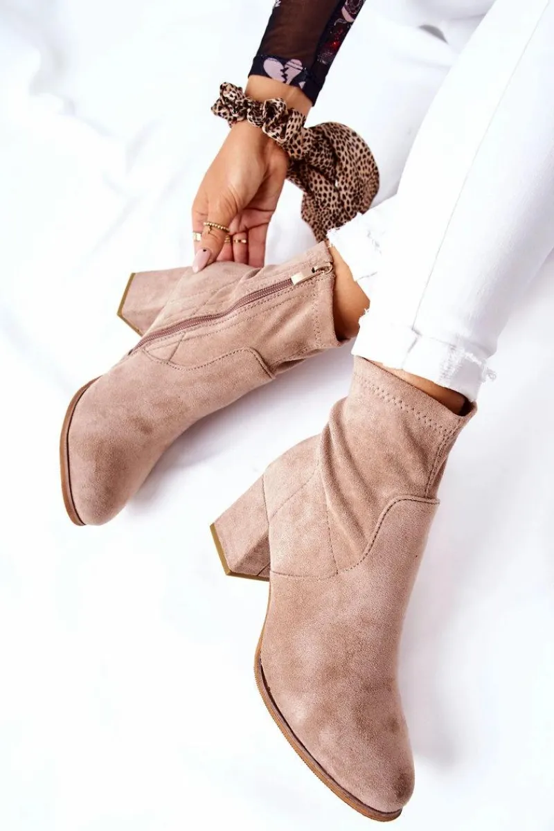 Sale Botki Damskie Zamszowe Beżowe Merducio Damskie Botki Na Słupku|Czarne Botki