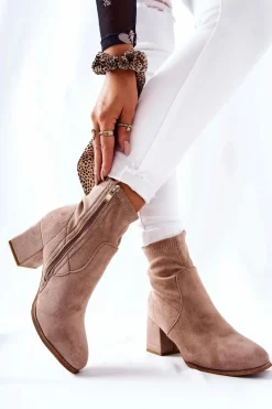 Sale Botki Damskie Zamszowe Beżowe Merducio Damskie Botki Na Słupku|Czarne Botki