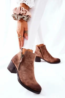 Czarne Botki|Botki Zimowe Damskie>Buty damskie Vinceza Botki Damskie Zamszowe Beżowe Bellarena