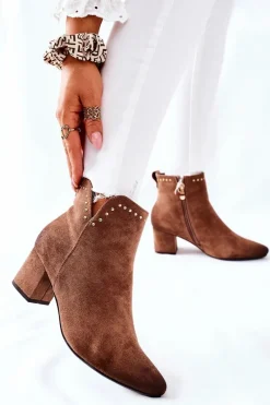 Discount Buty damskie Vinceza Botki Damskie Zamszowe Beżowe Brinlack