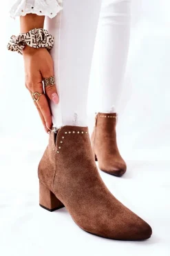 Discount Buty damskie Vinceza Botki Damskie Zamszowe Beżowe Brinlack