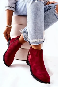Clearance Boto Botki Damskie Zamszowe Bordowe Numbero